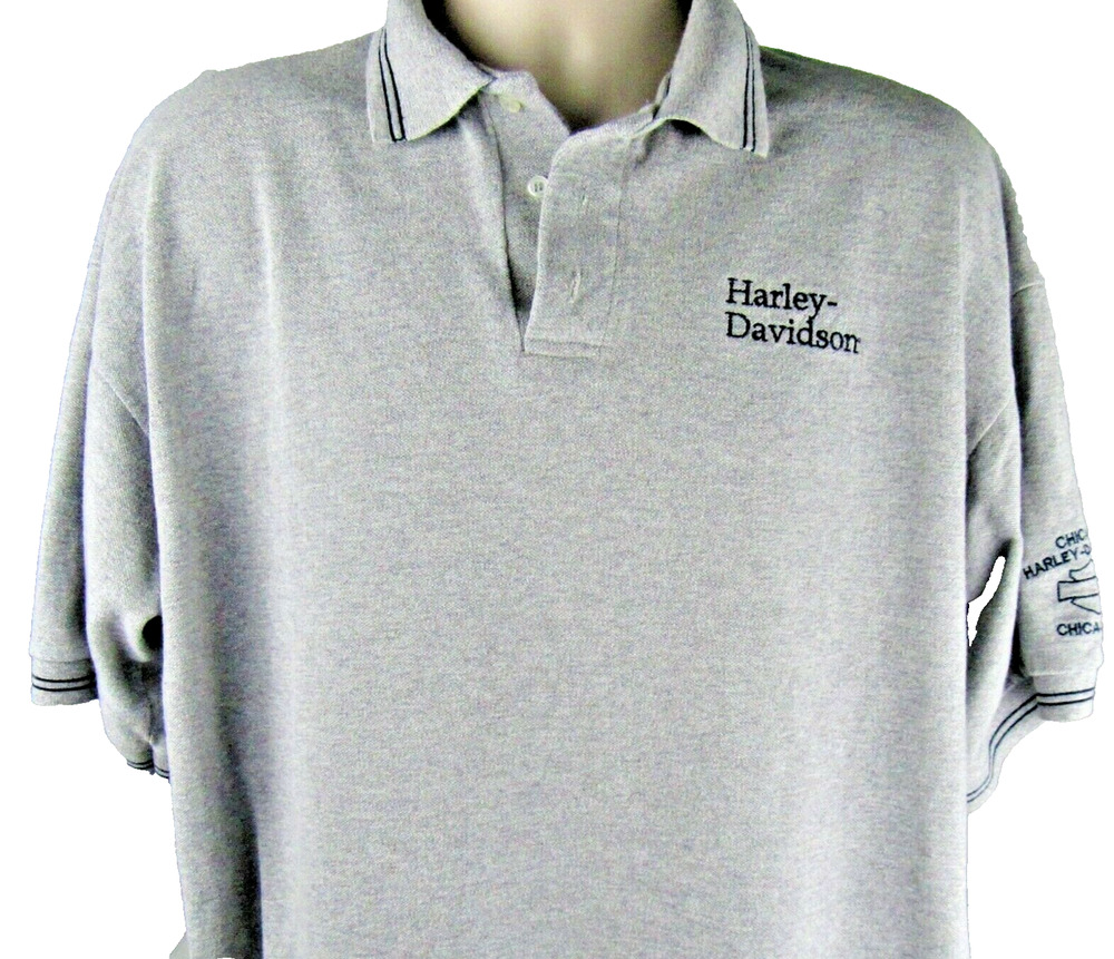 Harley Davidson Polo Shirt Men's X-Large Gray Chicago H-D Logo Motorcycle
